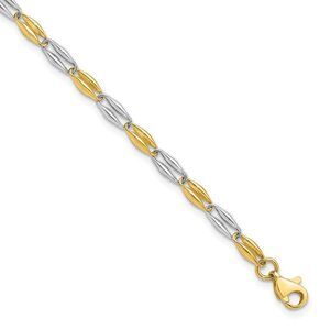 14k Two Tone Gold, 3.5mm Puffed Link Chain Bracelet, 7.25 Inch